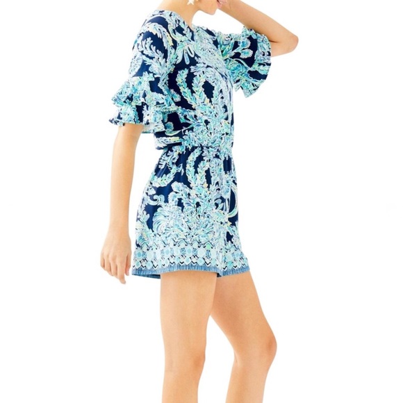 LILLY PULITZER Lula Romper High Tide Navy Scuba Doo Engineered Shorts Romper - Picture 3 of 13